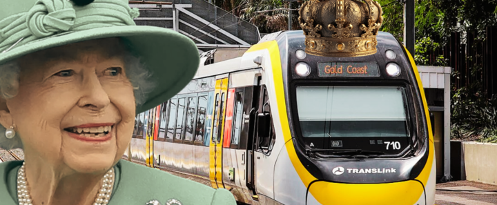 A Gold Coast train wearing Queen Elizabeth's crown A Gold Coast train wearing Queen Elizabeth's crown