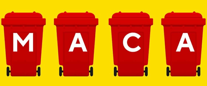 [Image description: a set of four rubbish bins with the letters MACA (the Marine Coastal Area Act).